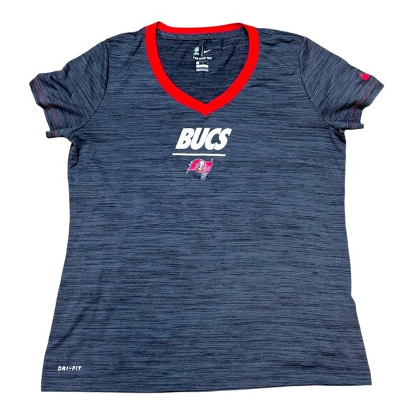 Nike NFL Tampa Bay Buccaneers Bucs Tshirt Womens Dri-Fit Tee Large Gray V-Neck - Picture 1 of 6